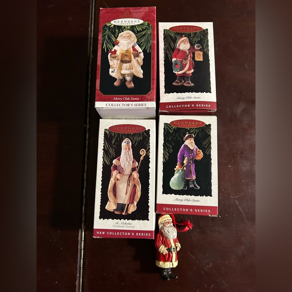 5 Vintage Hallmark Merry Olde & Nutcracker & St. Nicholas Santa Ornaments